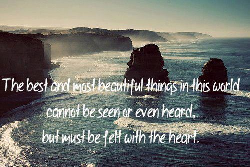The best and most beautiful things in this world cannot be seen or heard, but must be felt with the heart.  Wisdom Quote
