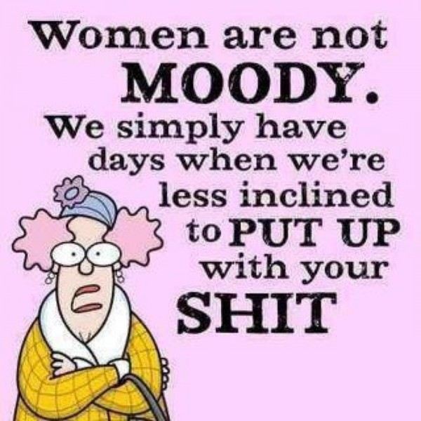 Women are not MOODY.
We simply have days when we're less inclined to put up with your SHIT  Funny Women Moody Quote