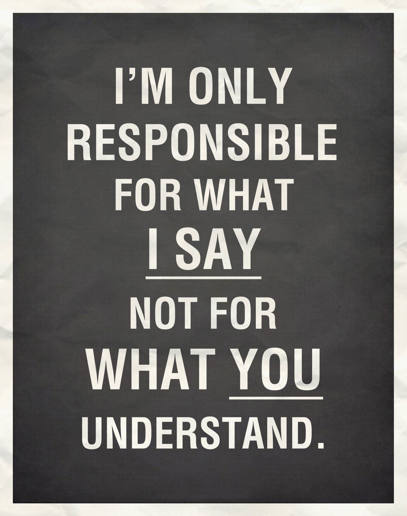 I'm only responsible for what I say, not for what you understand.  Funny Quote