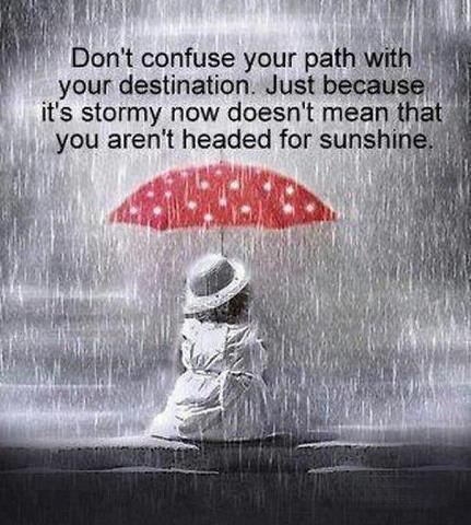 Don't confuse your path with your destination. Just because it's stormy now doesn't mean that you aren't headed for sunshine.  Wisdom Life Motivational Quote